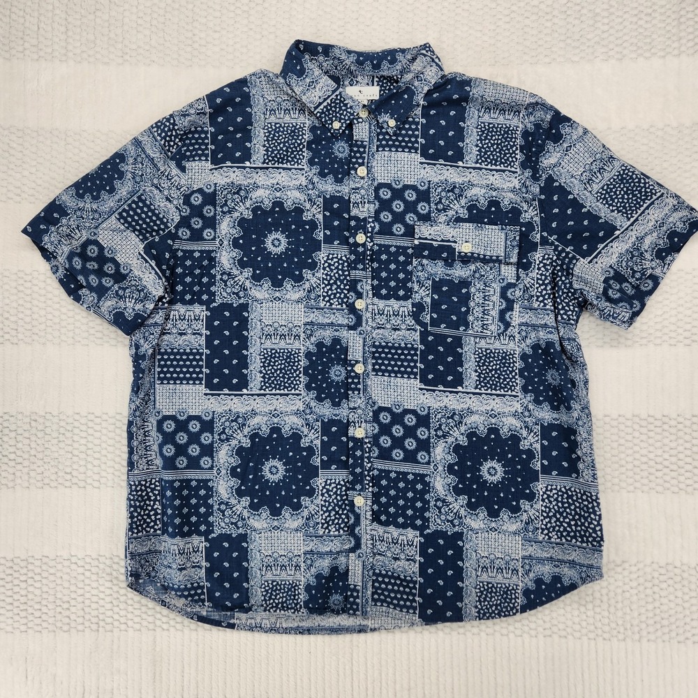 True Craft Button Up Shirt Mens XL Blue Western Button Up Paisley Bandana Theme